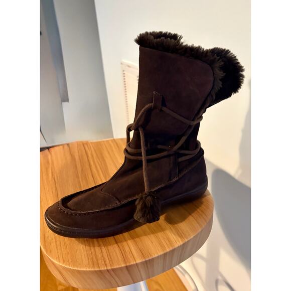 Steve‎ Madden NEW Moccasin Boots Suede Fur Tie Mid-Calf 9 - Picture 8 of 11